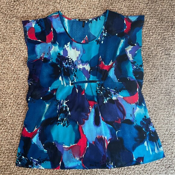 Size Large Daisy Fuentes cobalt blue empire waist top with ties in back - Picture 3 of 11